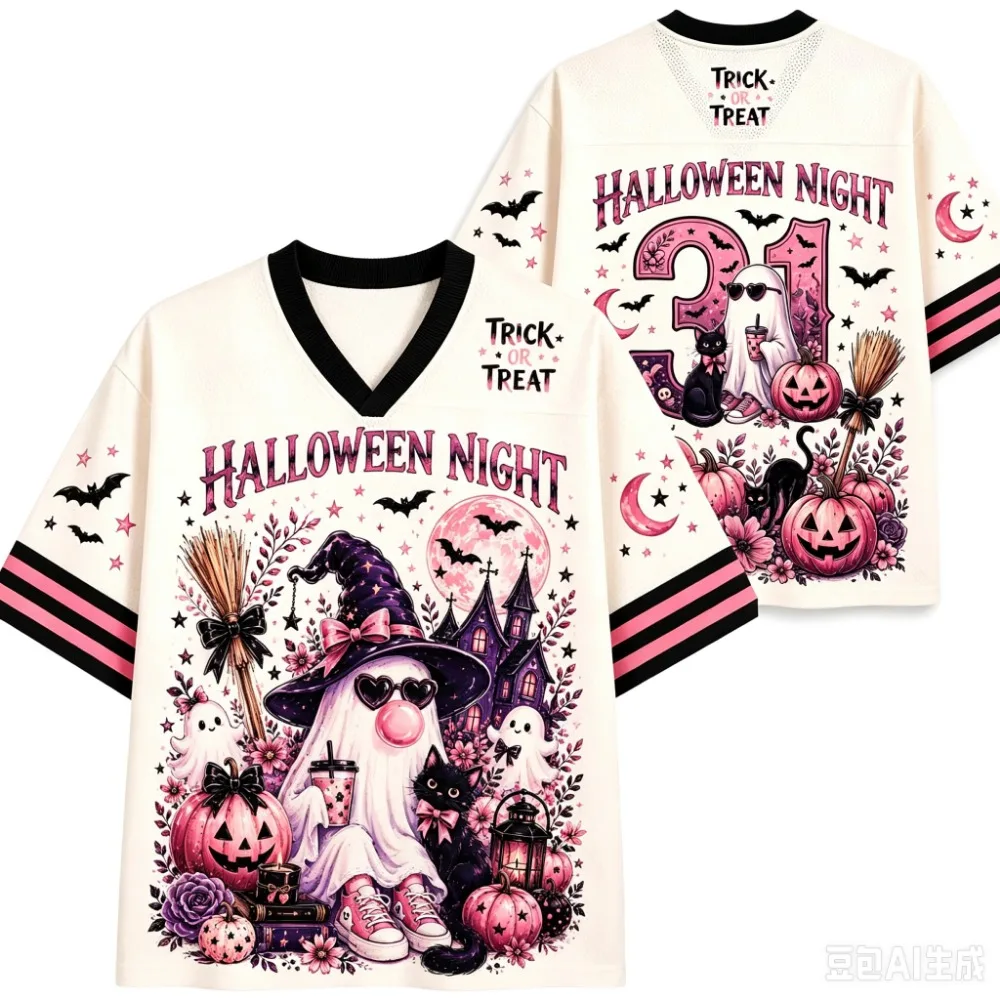Summer Fashion New Design Fun Ghost Blowing Bubbles 3D Printed Men's and Women's V-Neck Sports TShirt Street Y2K Family Clothing