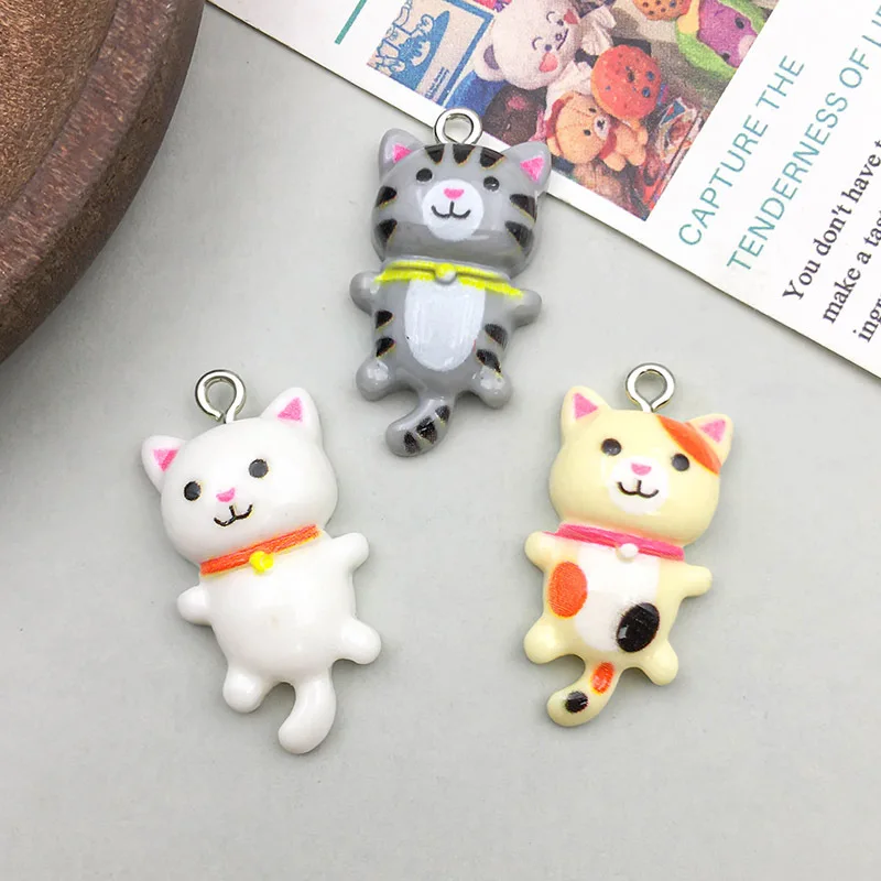 10pcs Cartoon Cute Cat Charms 3D Resin Animal Pendants For DIY Bracelet Necklace Jewelry Making Accessories 15*28mm