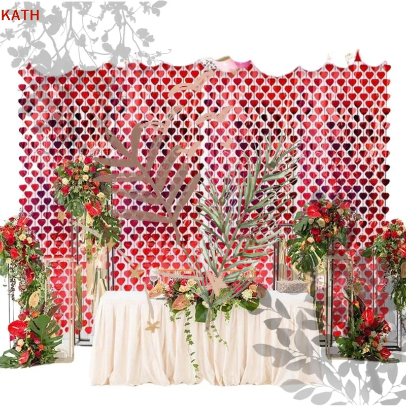 Red Heart Foil Fringe Curtain Shiny Metallic Effect: Easy Install Valentines Wedding Anniversary Party Decoration