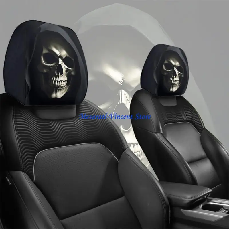 A70F Car Headrest Covers With Wacky Faces Funny Theme Comfortable Washable Fabric