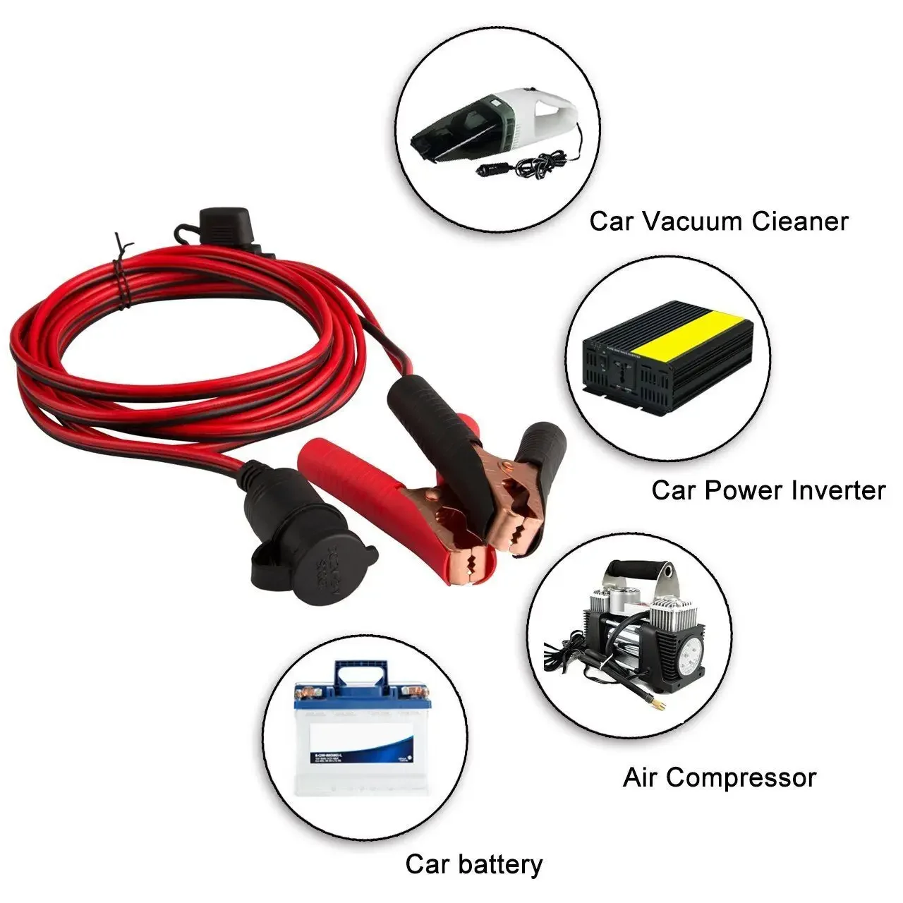 

12V/24V Car Lighter Socket To Battery Alligator Crocodile Clip with 3Pcs Fuse Auto Cigarette Lighter Replacement Parts