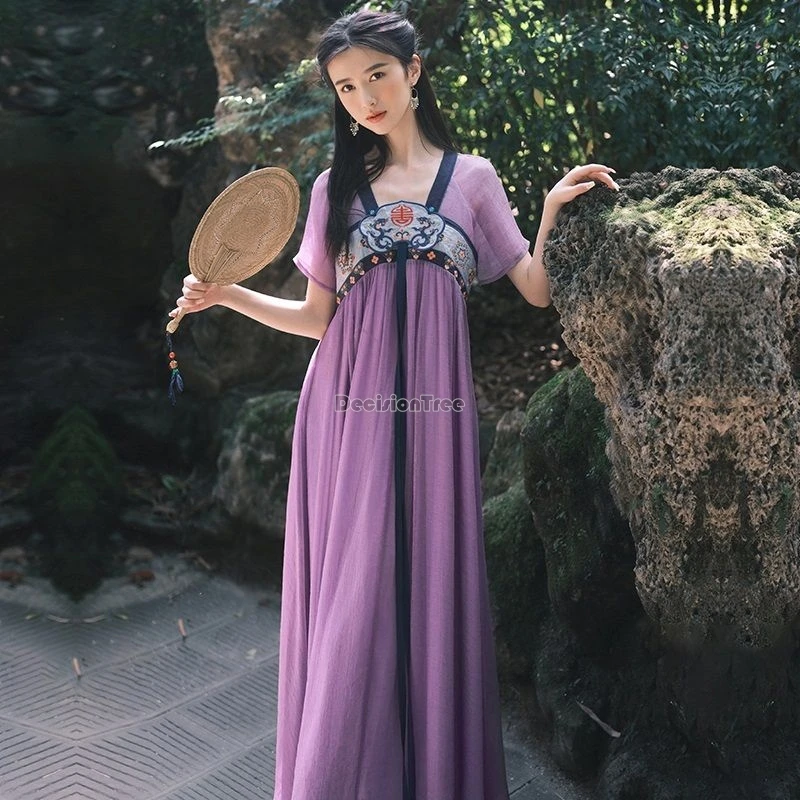 

Summer ethnic embroidery loose dress female beach national robe retro hanfu travel design elegant short sleeve tea dress