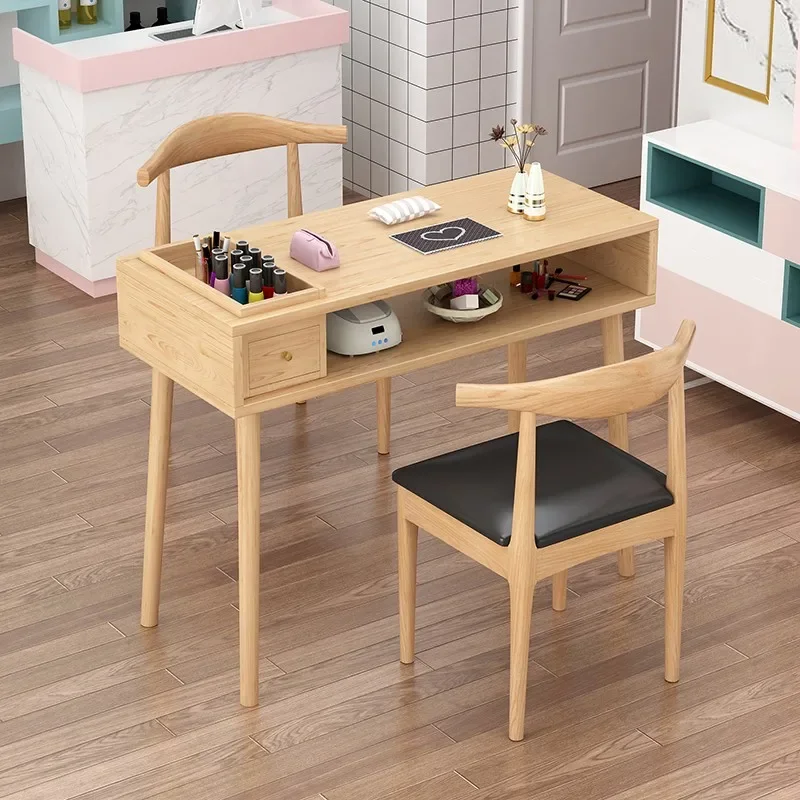 Salon Simple Nail Desk Wooden Nordic Receptionist Speciality Manicure Table Minimalist Vacuum Manicure Tafel Furniture