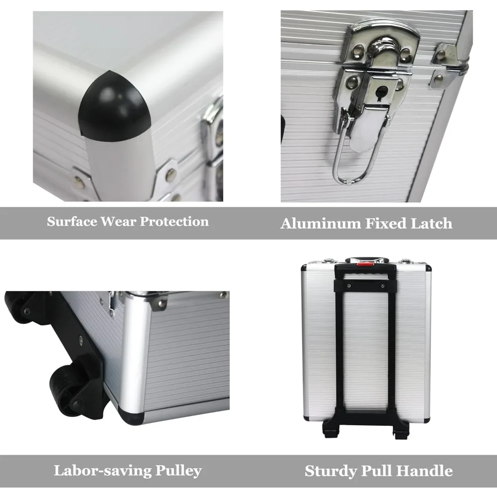 889 Pcs Aluminum Trolley Case Tool Set with Wheels, Four-Layer Tool Kit with Rolling Tool Box, Portable Toolbox Storage