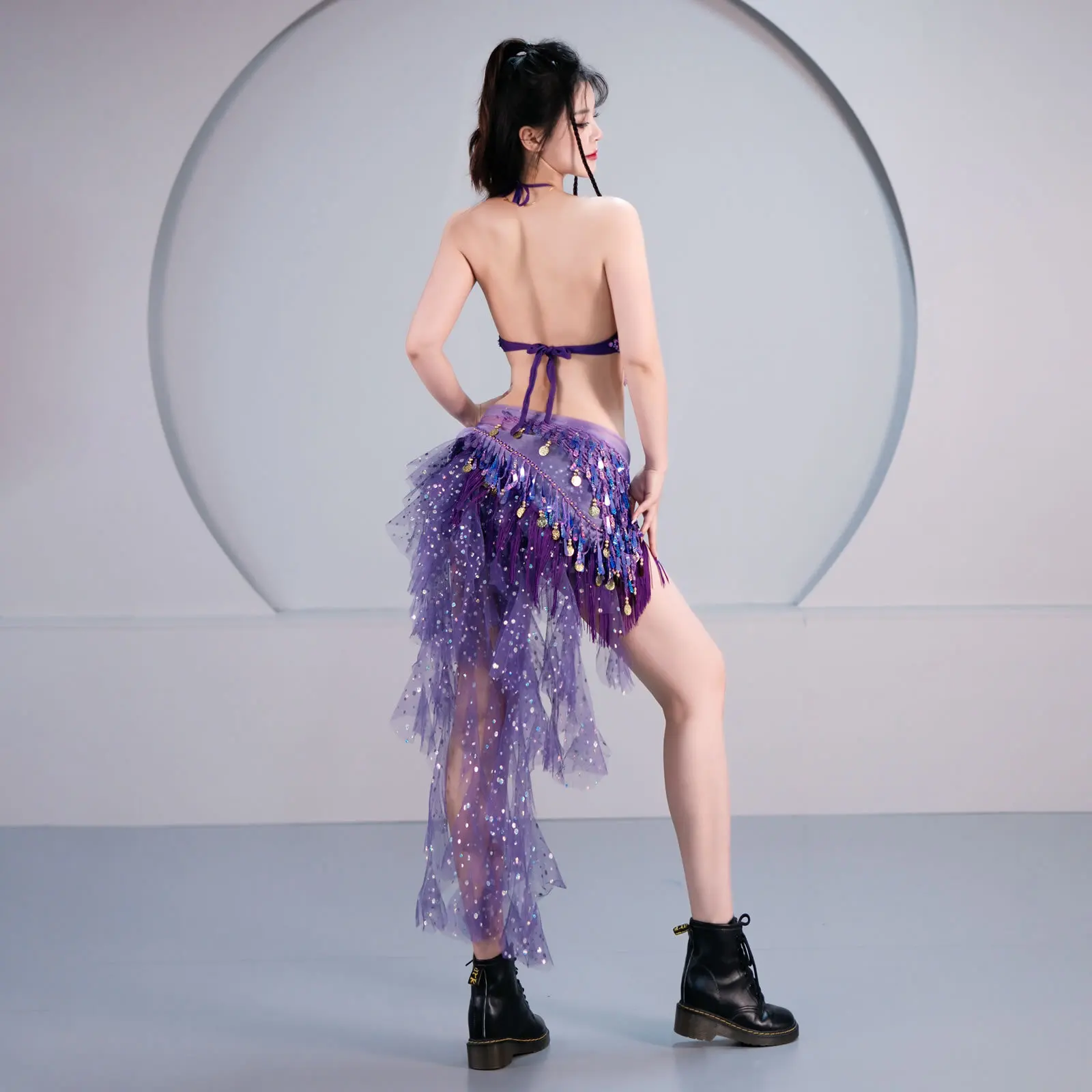 Smart Jazz Dance Buikdans Stage Performance Outfit Vlinder Top Hot Girl Outfit Glitter Set