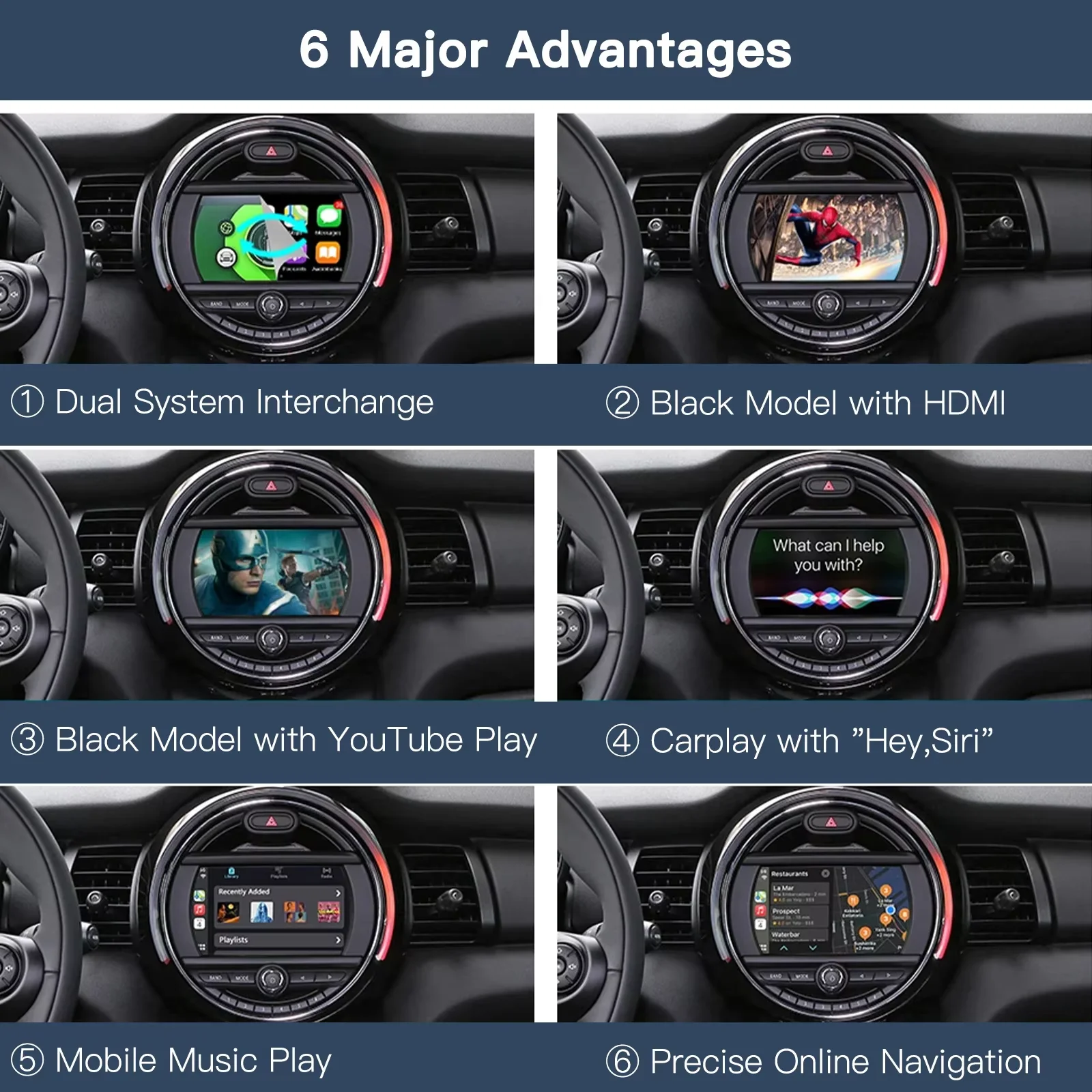 Wireless CarPlay Android Auto For BMW Mini R55 R56 R57 R58 R59 R60 R61 F54 F55 Clubman Countryman Hardtop John Cooper F56 F57