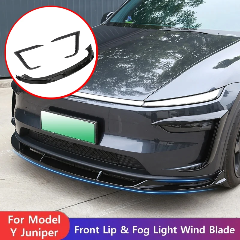 

Body Spoiler for Tesla Model Y Juniper 2025 ABS Anti-scratch Front Bumper Anti-collision Front Lip Fog Lamp Fan Blade Guard Kit