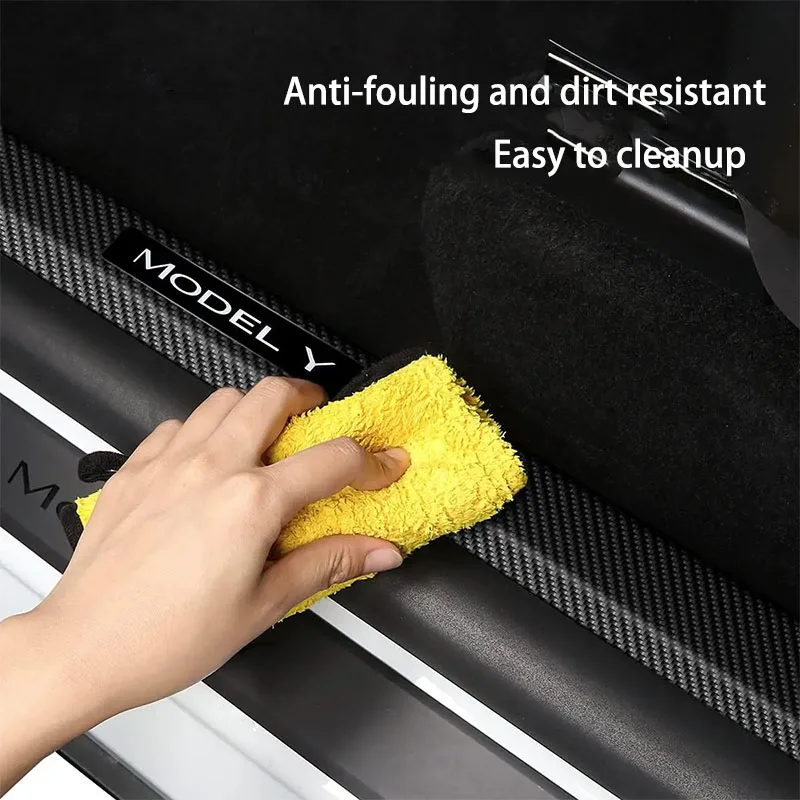 Front Rear Door Sill Guards For Tesla Model Y Carbon Fibre ABS Inner Protector Plate Cover Trim Car Anti-Dirty Bumper Kick Pad