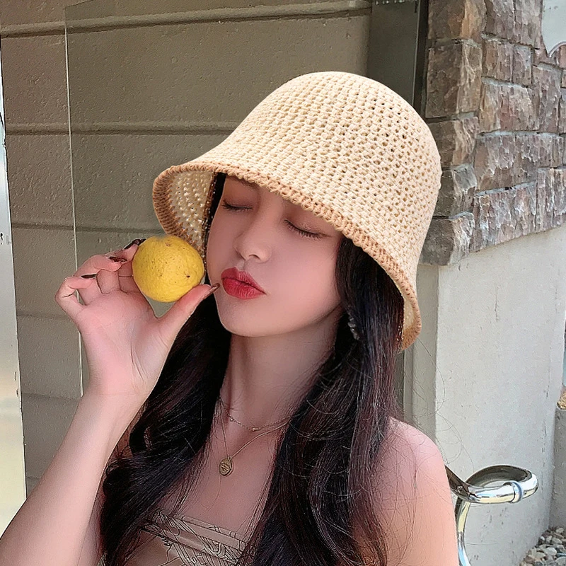 Simple Summer Thin Breathable Fisherman Hat Trendy Sunshade Hat For Women Men Versatile Fashion Woven Hollow Out Bucket Hat