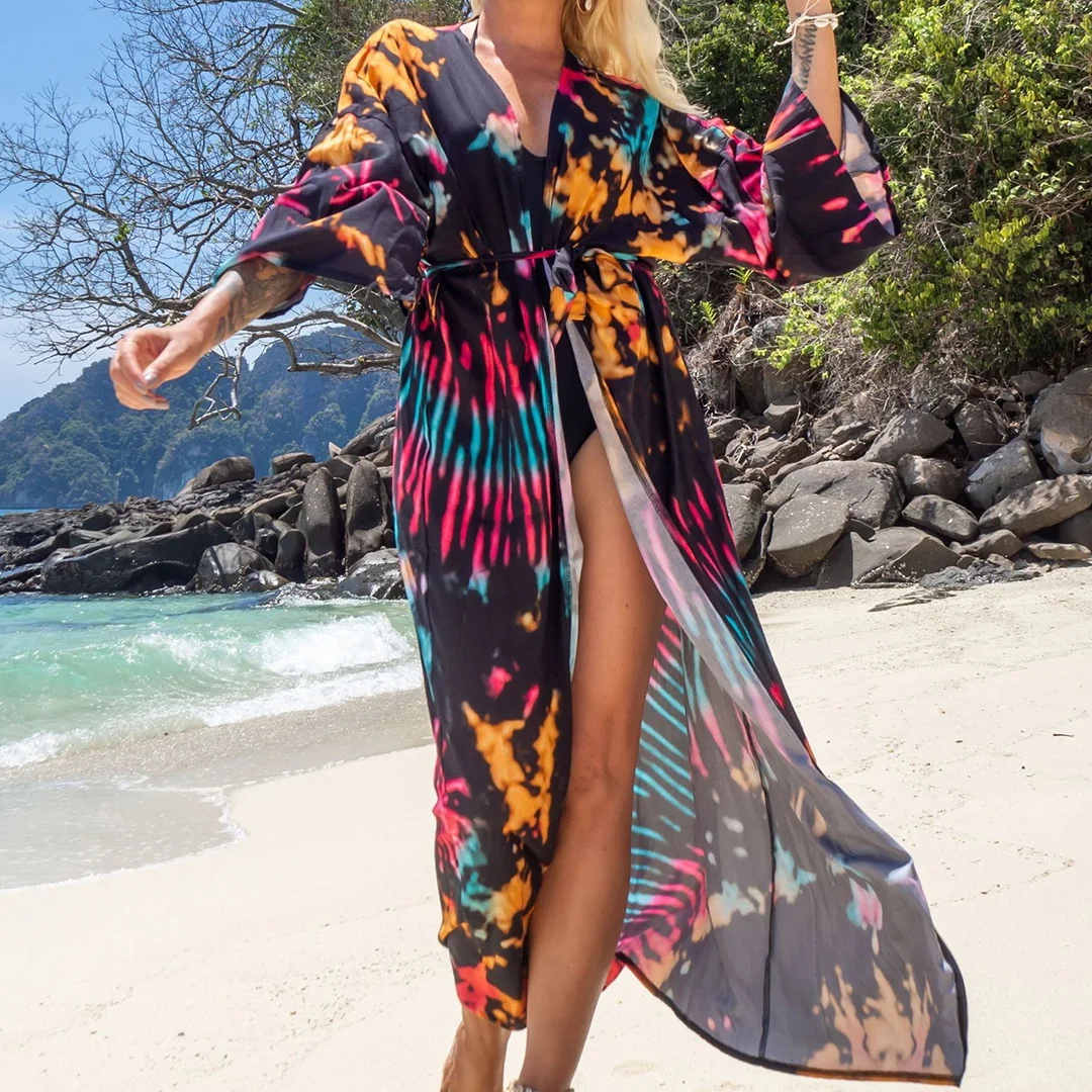 Schlangenmuster-Strandkleid, Strandmode, bedrucktes Maxikleid, Kimono, Boho-Langtunika, Strandkleidung, Damen-Strandüberwurf, Überwürfe, Damen V4426 – Detail 17