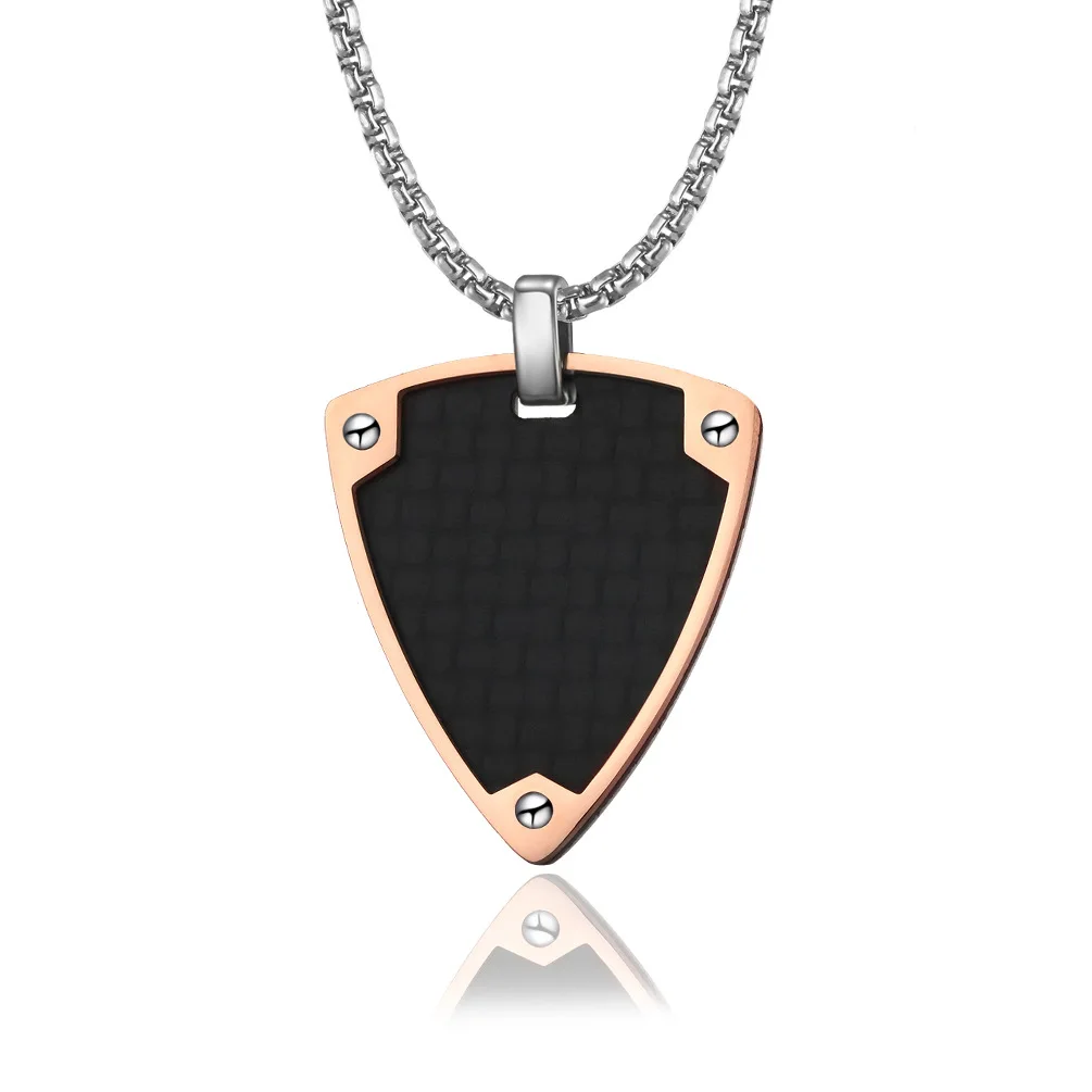 

Carbon Fiber Vintage Shield Hip Hop Pendant Stainless Steel Dog Tag Men's Necklace for Military Soldier Jewelry Gift