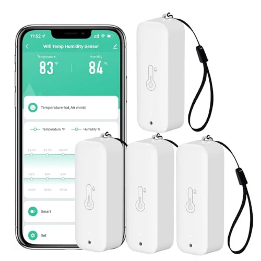 

WiFi Hygrometer Thermometer Sensor: Wireless Smart Temperature Humidity Monitor with App Notification Alert Data Storage Export
