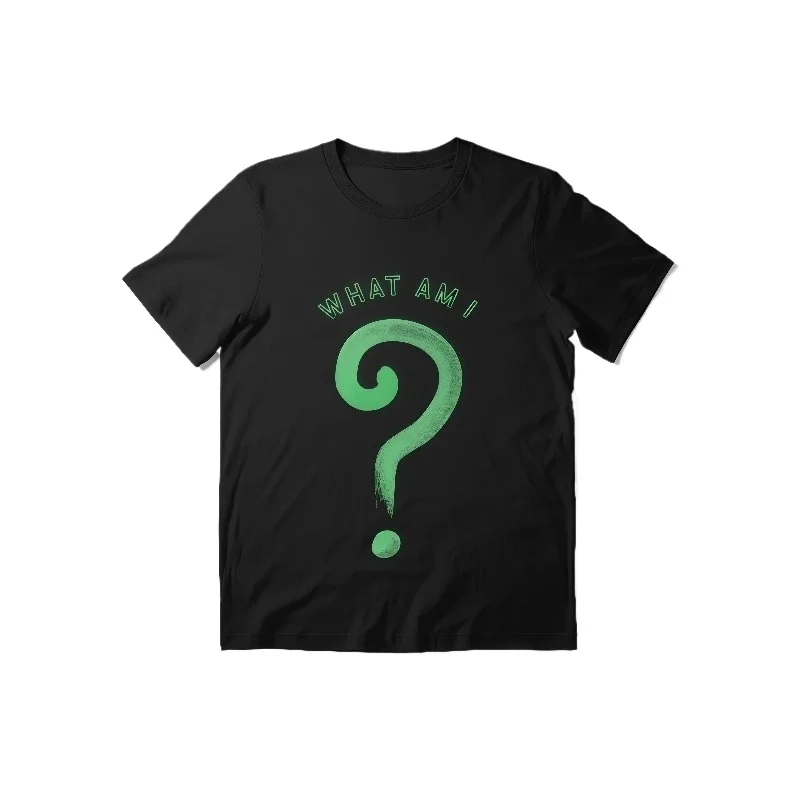 

Funny Question Mark T-Shirt What Am I Riddle Graphic Tee Casual Summer Loose Tops for Men Women Trendy Party Streetwear