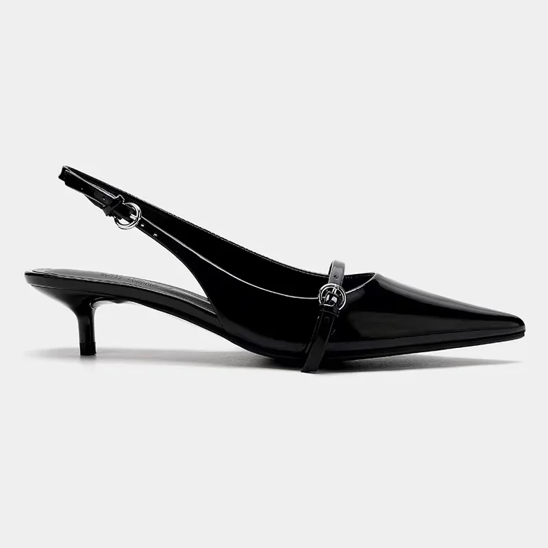 Summer New Baotou Sandals Women\'s Fashion Pointed Head Shallow Mouth Metal Buckle Anti-slip Wear-resistant High Heels