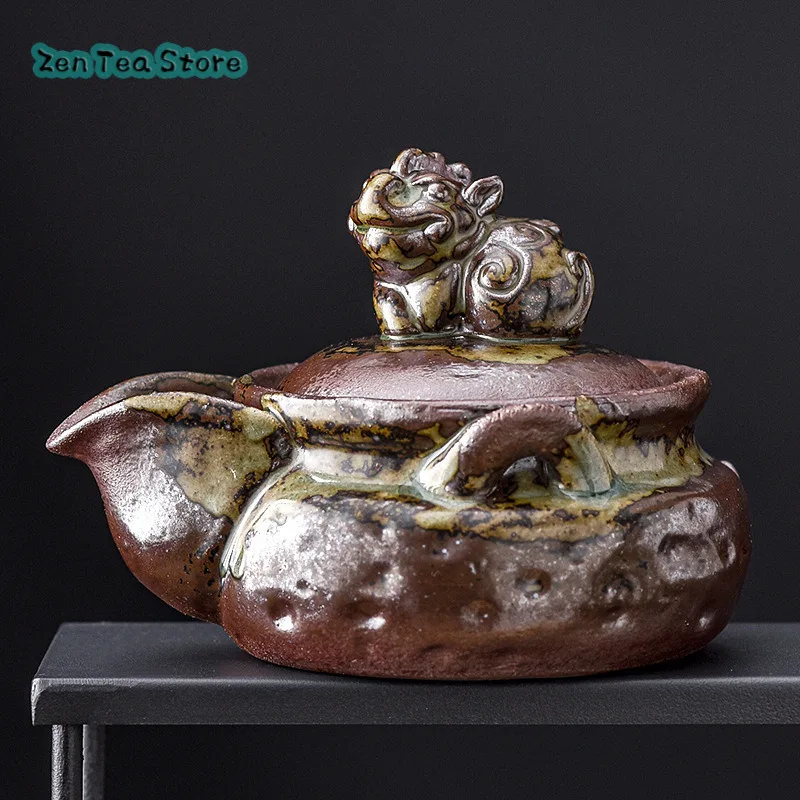 Wood-fired Handmade Pixiu Treasure Pot Teapot Ceramic Large Retro Teapot Kung Fu Tea Set Hand Grab Pot Tea Distributor