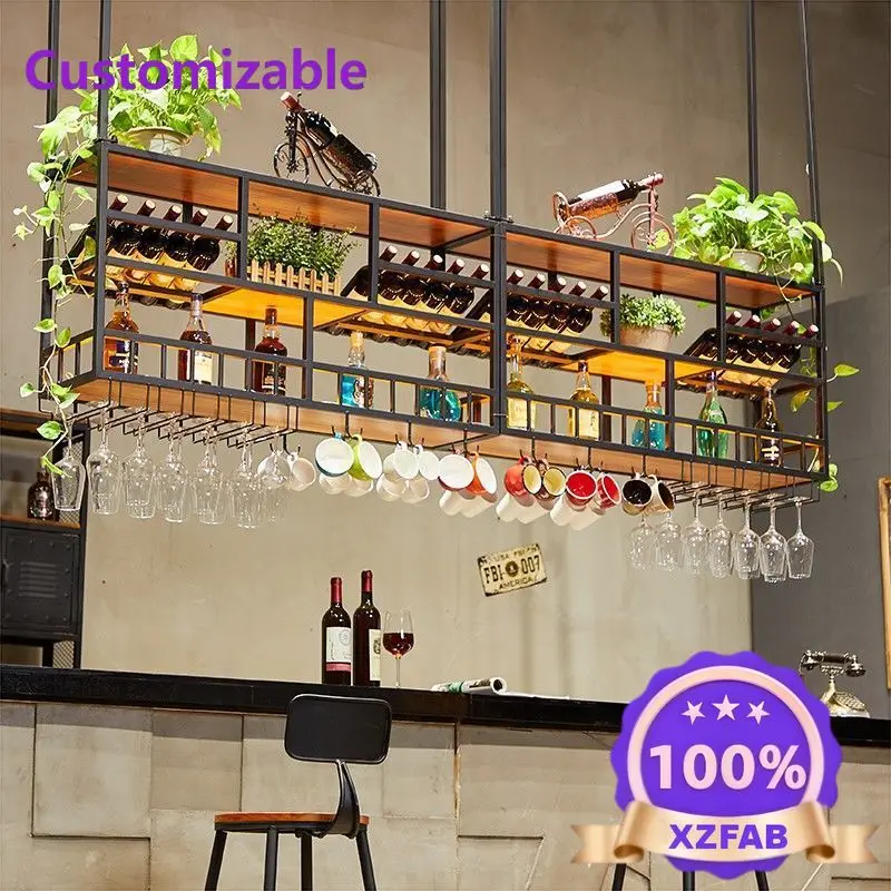 Factory Direct 2026 New industrial style household wrought iron wine rack bar wine cabinet bar grape hanging shelf multi-tiered
