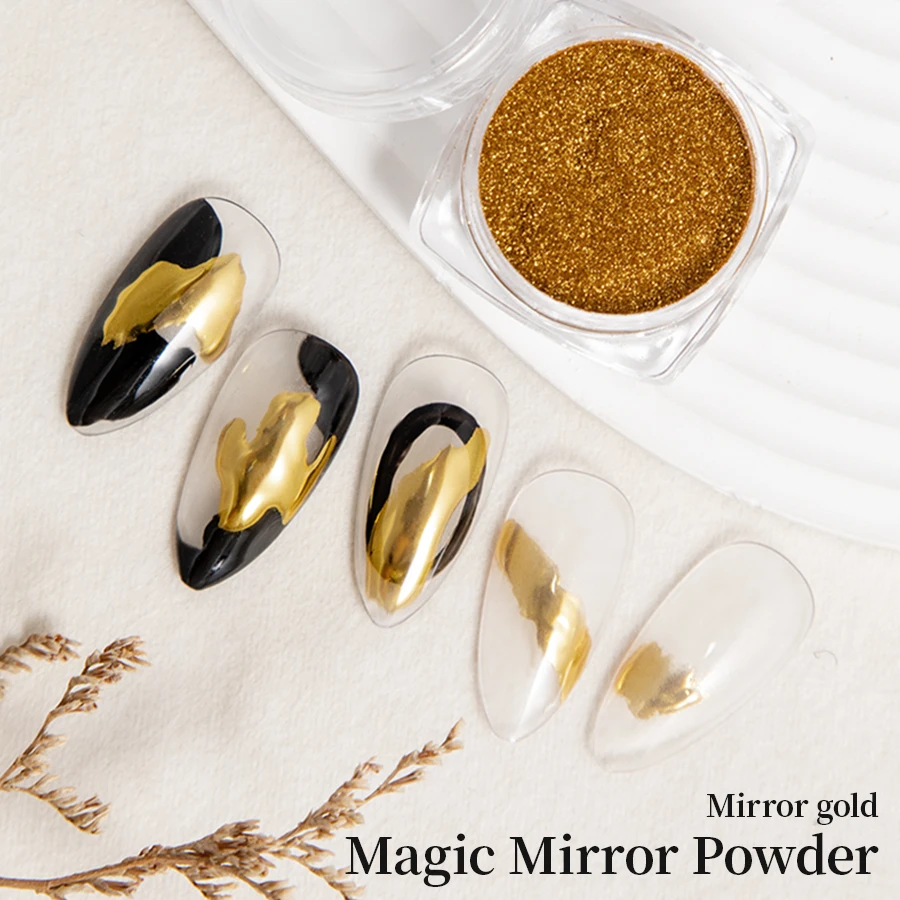 RS كروم مسحوق الأظافر المجسم مرآة سحرية معدنية ذهبية فضية فرك مسمار الفن بريق الغبار لتزيين تصميم الأظافر