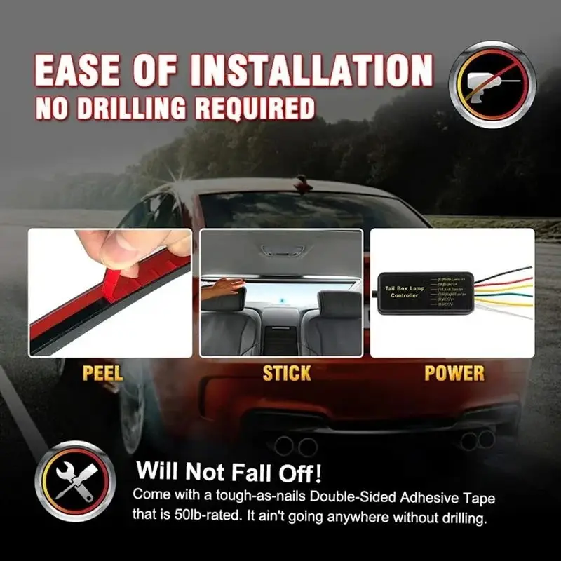 100/90cm High Mount Car Signal Lamp Led Strip Brake Light Stop Driving Warning Tail Lights Single Multiple Mode Flexible Styling