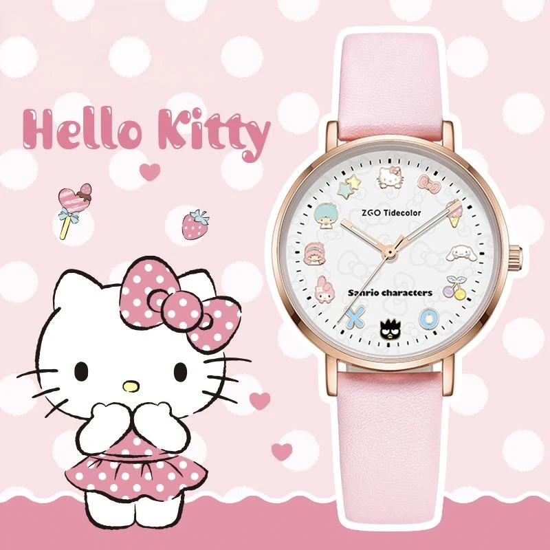 

Sanrio новые милые часы с рисунком «Hello Kitty» для девочек, студенческие элегантные простые детские водонепроницаемые светящиеся часы с высоким внешним видом, подарок на день рождения