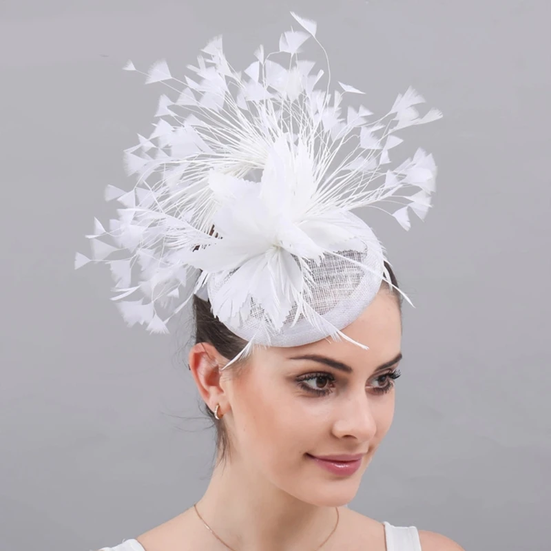 หมวก Fascinator ปาร์ตี้พร้อมกิ๊บอุปกรณ์ประกอบฉากหมวกดอกไม้ขนนกที่พูดเกินจริง