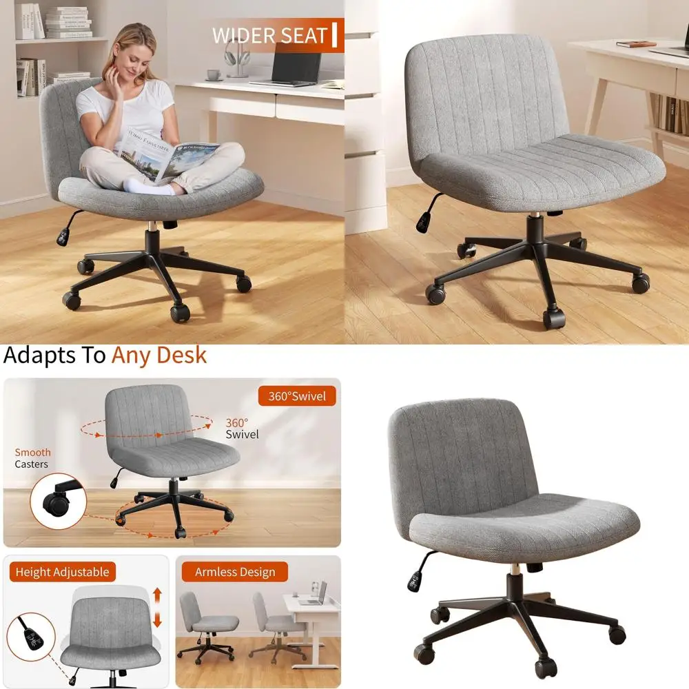 

Adjustable Height Swivel Office Chair with Wheels, Grey Fabric Cross-Leg Desk Chair for Home & Office