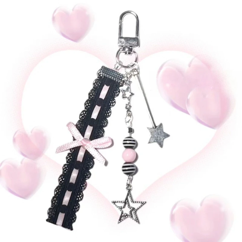 

Black Pink Lightweight Durable Keychain Detachable Bag Hanging Decor Charm Multi-purpose Key Holder Ornament for Keys