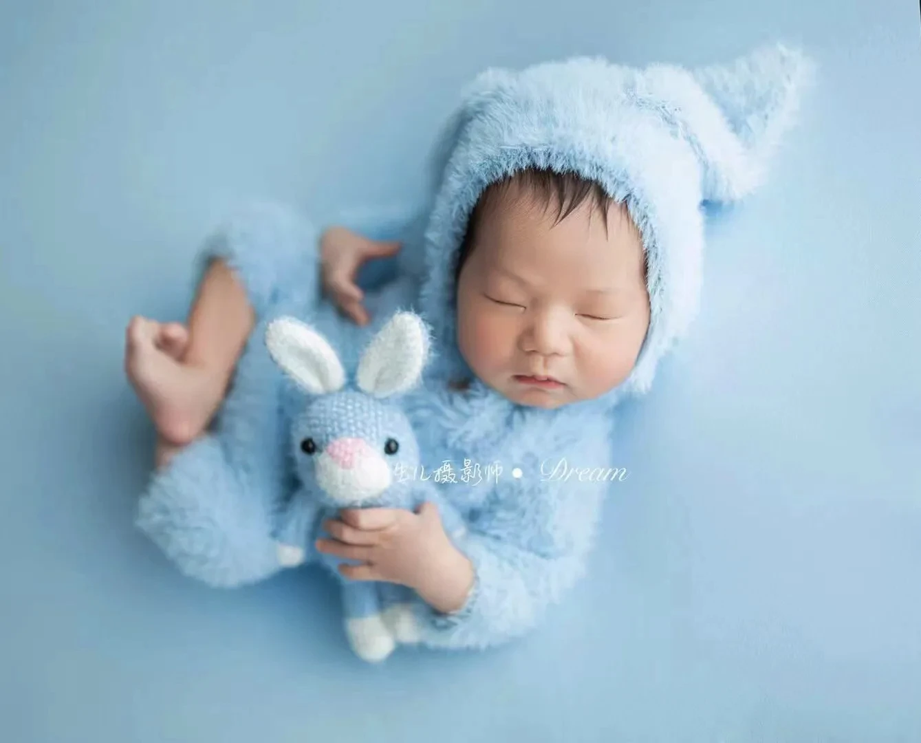 Fuzzy Newborn Bunny Outfit for Photography Props Knitting Pattern Newborn Bunny Romper Open Foot Baby Photo Rabbit Sleeper