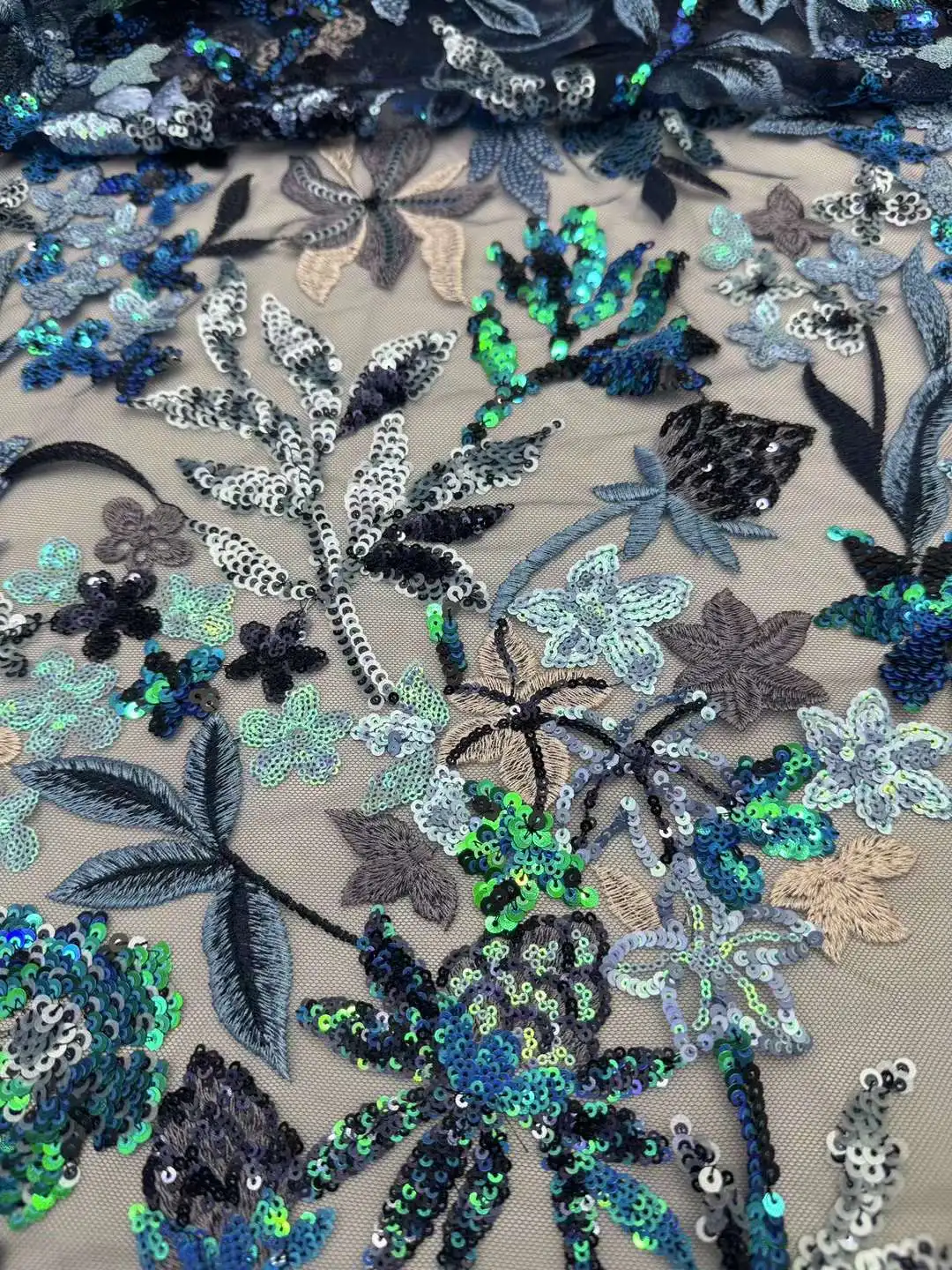2024Latest High Quality Delicate Eligant Soft Embroiderd Sequins Tulle Lace Fabric For Wedding Evening Dress U_Ge1578