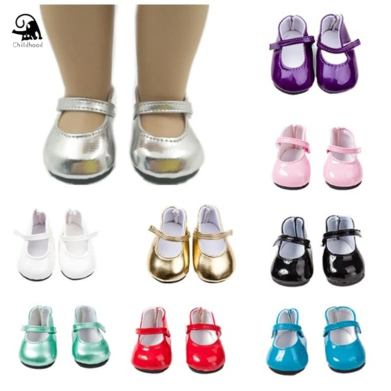 18 inch Girls dolls Shoes round toe PU Princess dress shoes American newborn shoe Baby toys fit 43 cm baby dolls