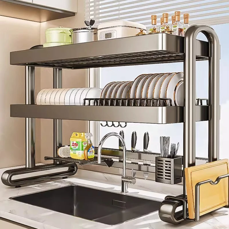 

‌ Кремовый органайзер для раковины, полка для посуды из нержавеющей стали с вентиляцией, кухонное хранилище с несколькими отделениями, компактная полка