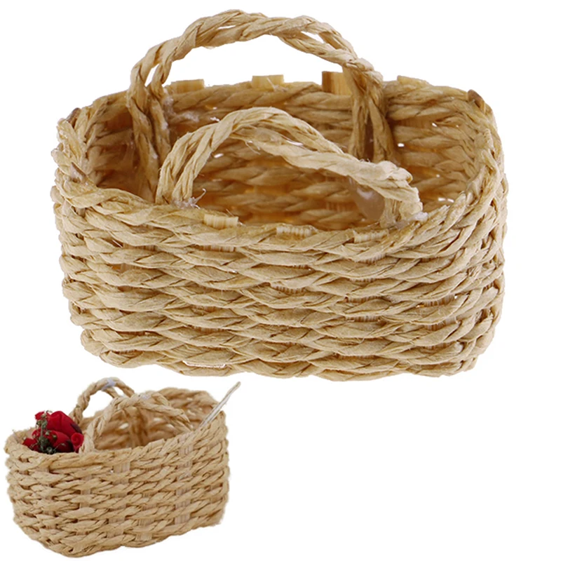 1/12 Mini Cute Dollhouse Rattan Frame Hand-woven Vegetable Food Basket Dolls Miniature Decoration