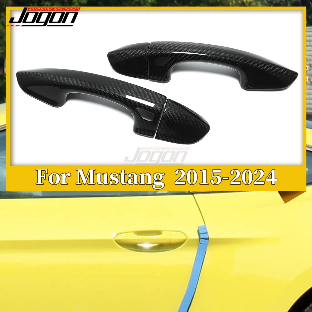 For Ford Mustang 2015- 2020 GT GT350 Car Styling Side Body Door Handle Cover Trim Accessories Real Carbon Fiber