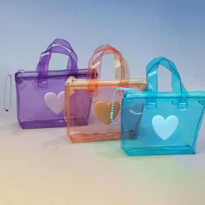 Solid Color Heart-Shaped Storage Bag Mini Waterproof Coin Purse Handheld Keychain Earphone Bag Water
