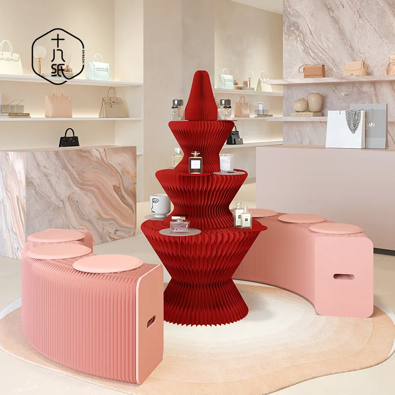 Eighteen Paper Mid Island Display Stand Jewelry Sample Product Model Multi-Layer Display Shelf Cedar Bookshelf