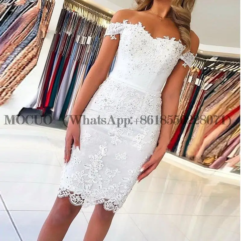 

New Cocktail Dress Off Shoulder Lace Applique Sexy Sweetheart Knee Length robe de cocktail courte Semi Formal Party Dress