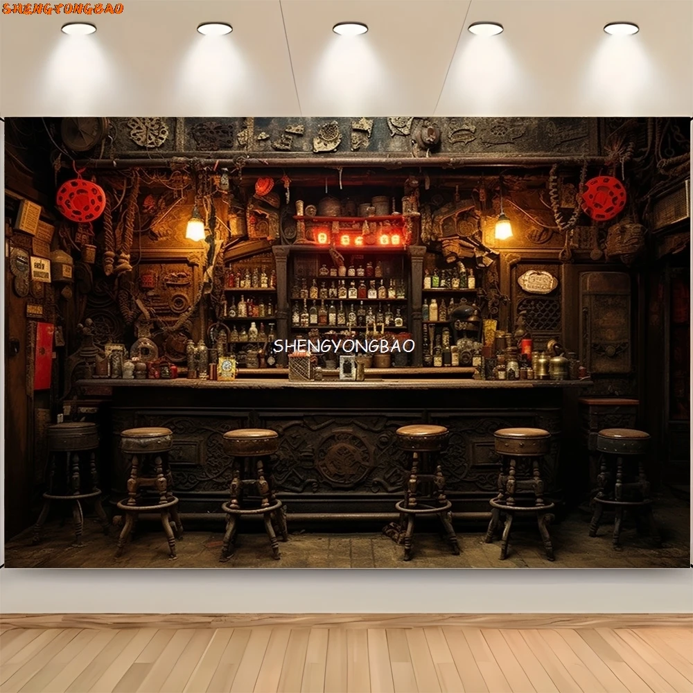 Vintage Old Tavern Barista Coffee Shop Bar Photography Backdrop Warm Medieval Inn Fantasy Retro Photo Studio Background LJG-02