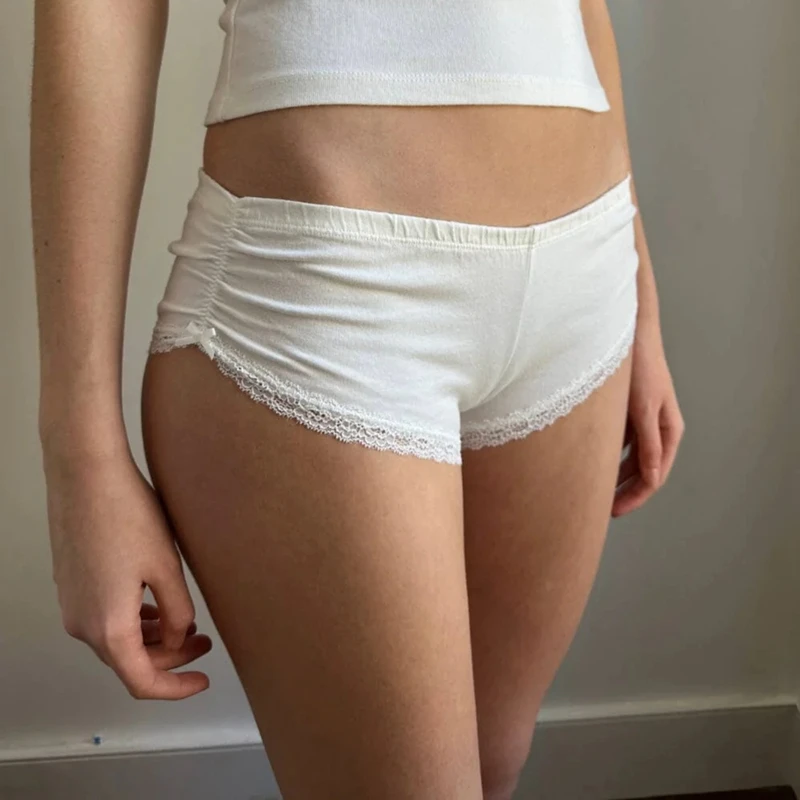 Short de pyjama en dentelle Kawaii pour fille, short de salon, bande élastique, taille basse, rétro, confortable, doux, vêtements astronomiques Y2K