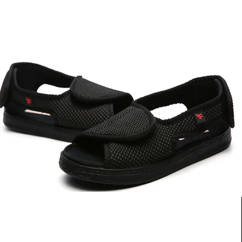 Summer dew toe diabetic shoe female foot swollen feet wide magic stick shoes thumb outside the middle-aged old Men's sandal