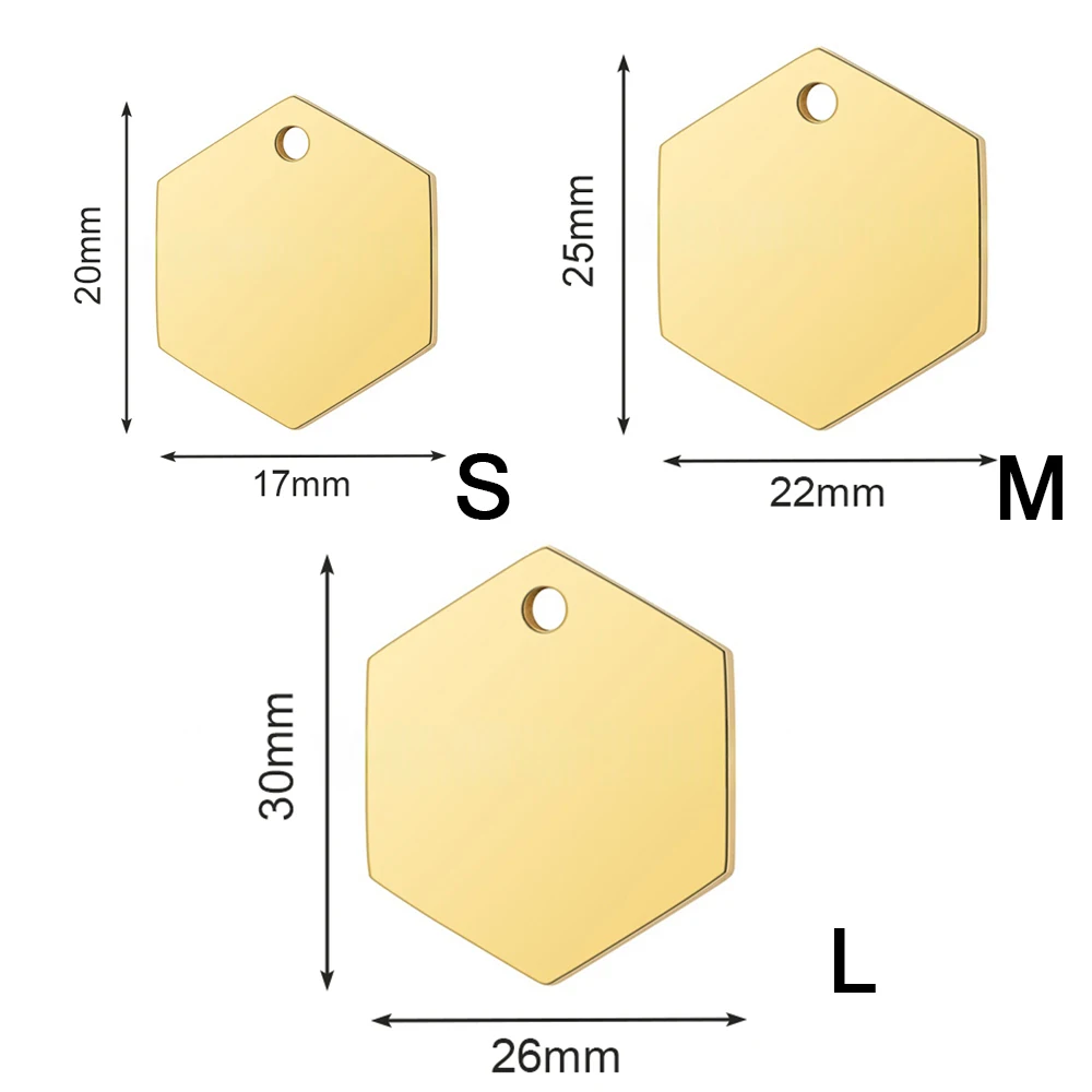 10Pcs 20/25/30mm 6 Colors Blank Stainless Steel Hexagon Pendant Pet ID Tags Personalise Nameplate Gift Name Phone For Dog Cat