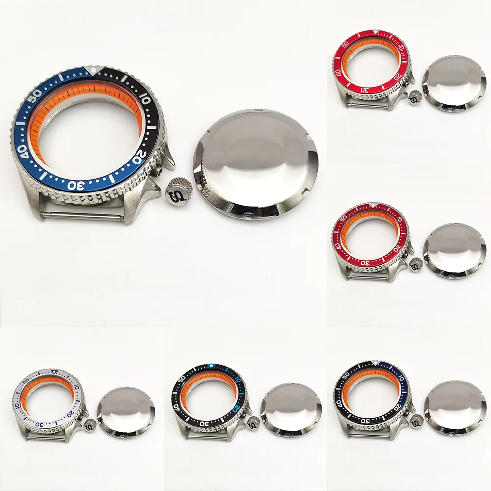 

42MM Watch Case Suitable For NH35 Movement Aluminum Alloy Ring Mouth 007 Steel Case Orange Inner Shadow