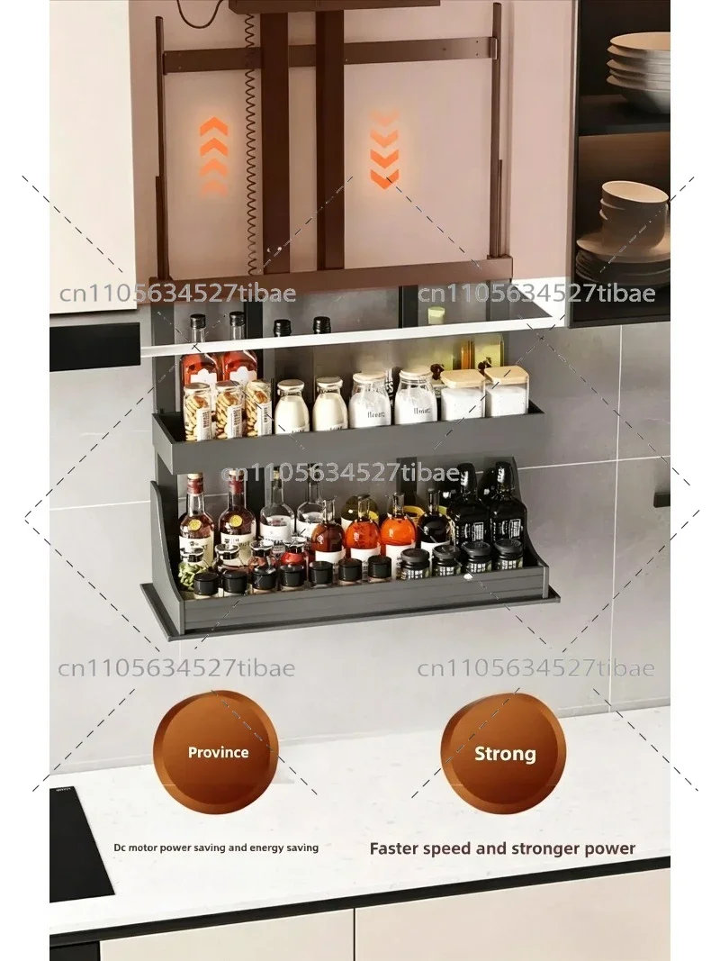 Kitchen Cabinet Lift Basket Electric Pull Down Storage Rack Intelligent Voice Control Automatic Drop Down Organizer