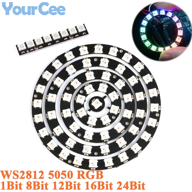 5pcs/1pc WS2812 WS2812B 5050 Led Strip Board Module 1/8/12/16/24 LEDS Bits Round LED RGB Colorful Full Color Light Strip
