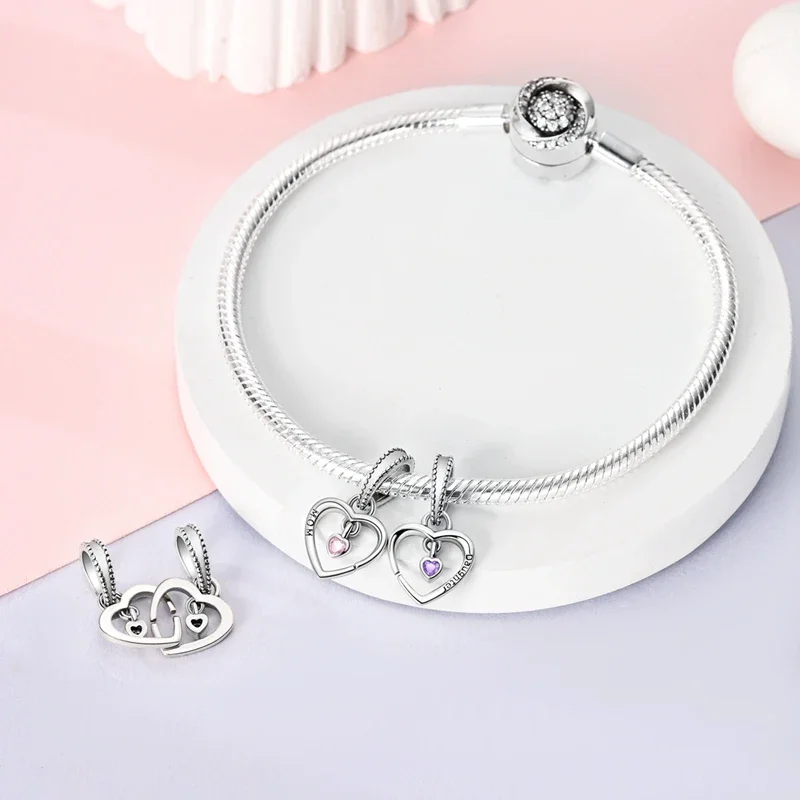 

Charms Silver 925 Mother-daughter Heart-shaped Pendant Beads Fit Charms Plata 925 Original Bracelet Beads Women Jewellery Making