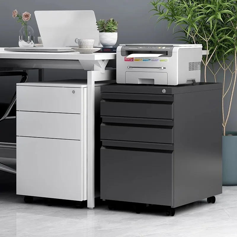 Under the desk movable cabinet with wheels three-draw low cabinet with lock steel storage drawer cabinet iron file