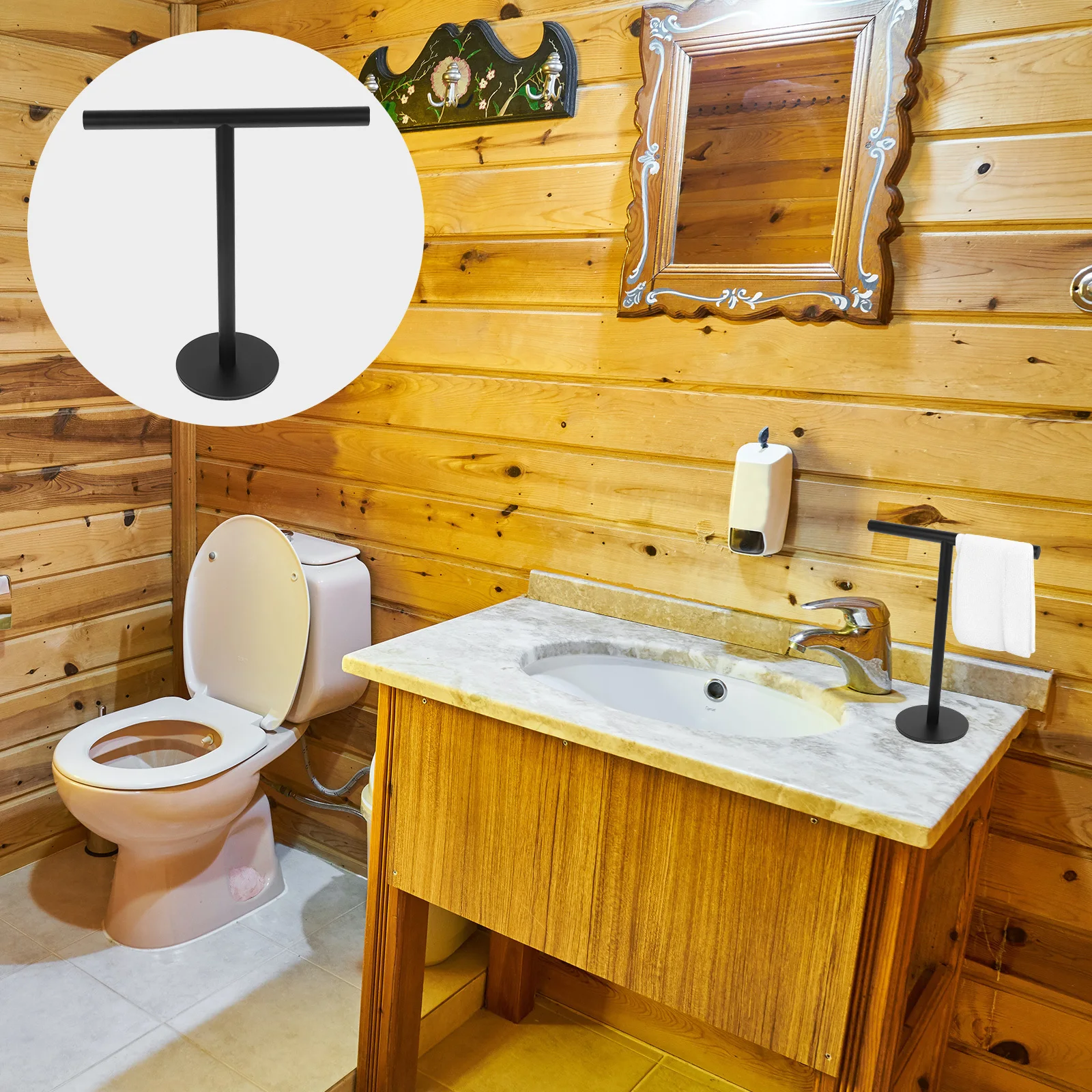 حامل المناشف من الفولاذ المقاوم للصدأ كونترتوب الحمام حامل منشفة اليد تصميم على شكل حرف T لا يتطلب تركيب رف تخزين الغرور