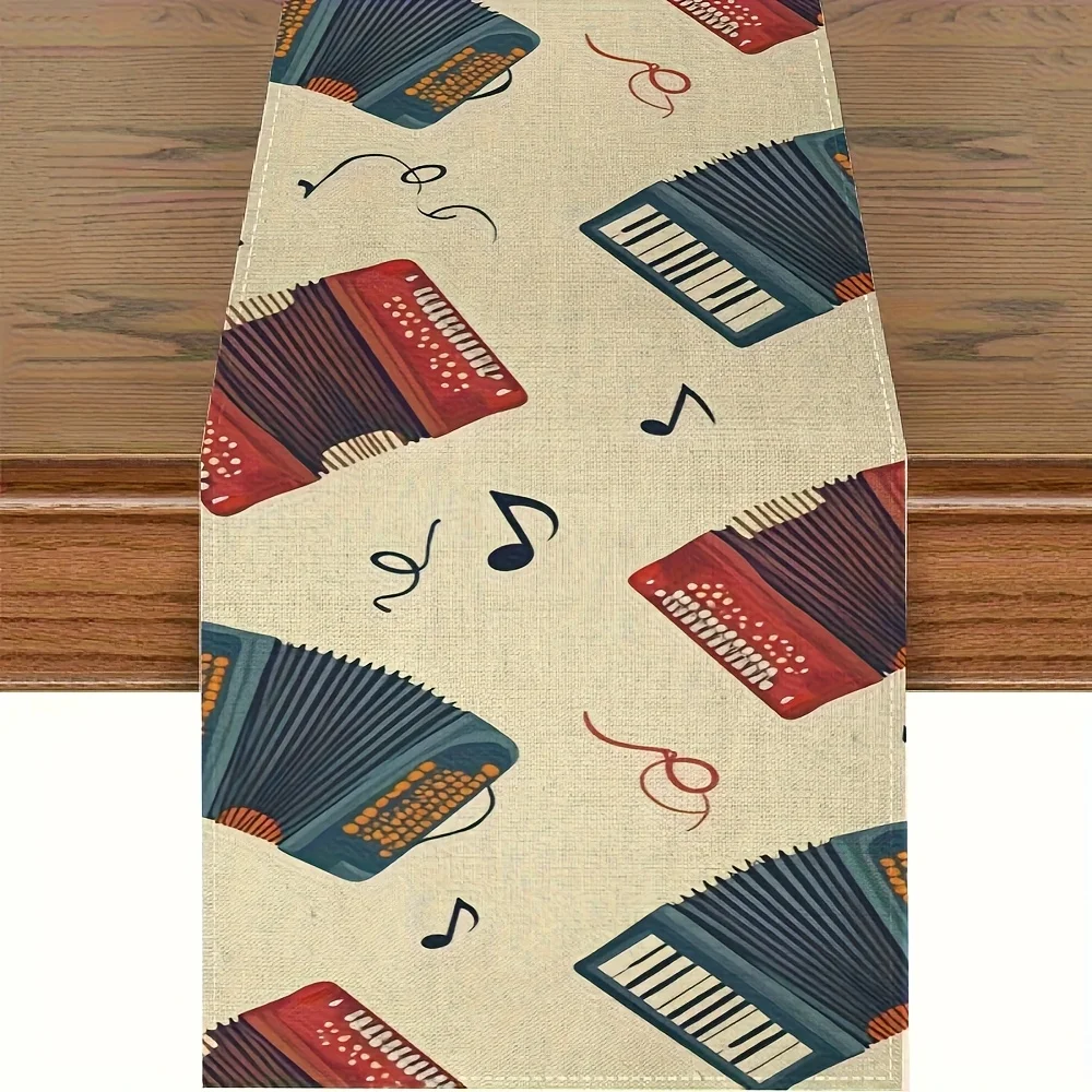 1 Piece Accordion French Horn Musical Note Table Runner, Suitable for Farmhouse, Indoor, Kitchen, Celebrations, Table Decoration, Restaurant and Banquet Decoration Supplies
