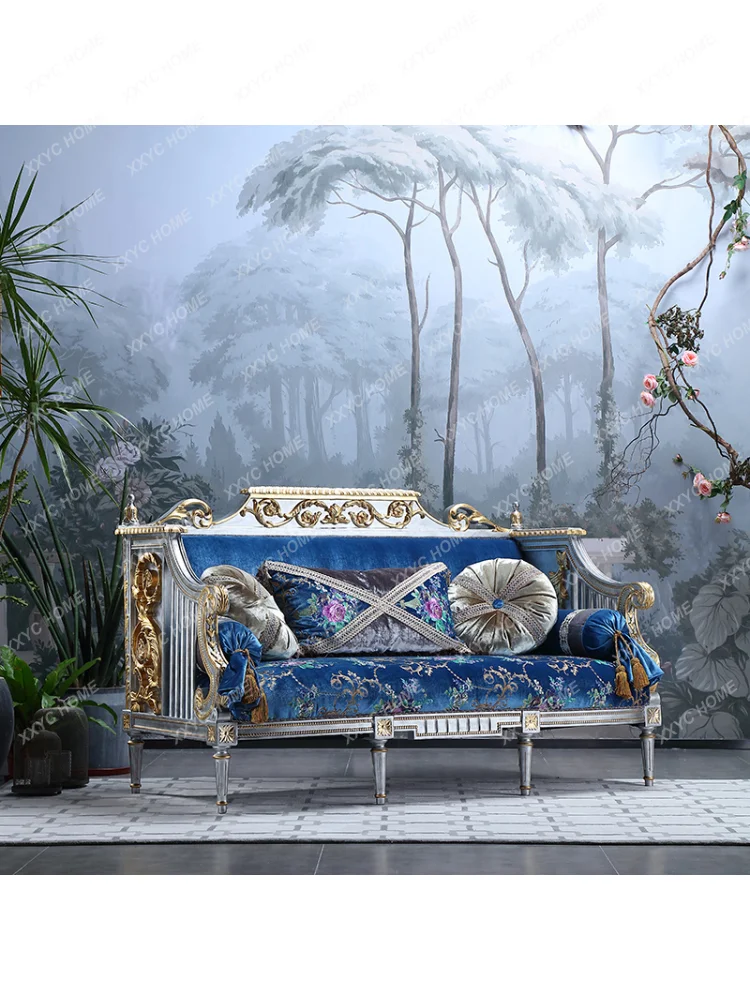 Sofa Classical High-End Rococo European Solid Wood Cloth Craft Sofa Combination High-End Furniture