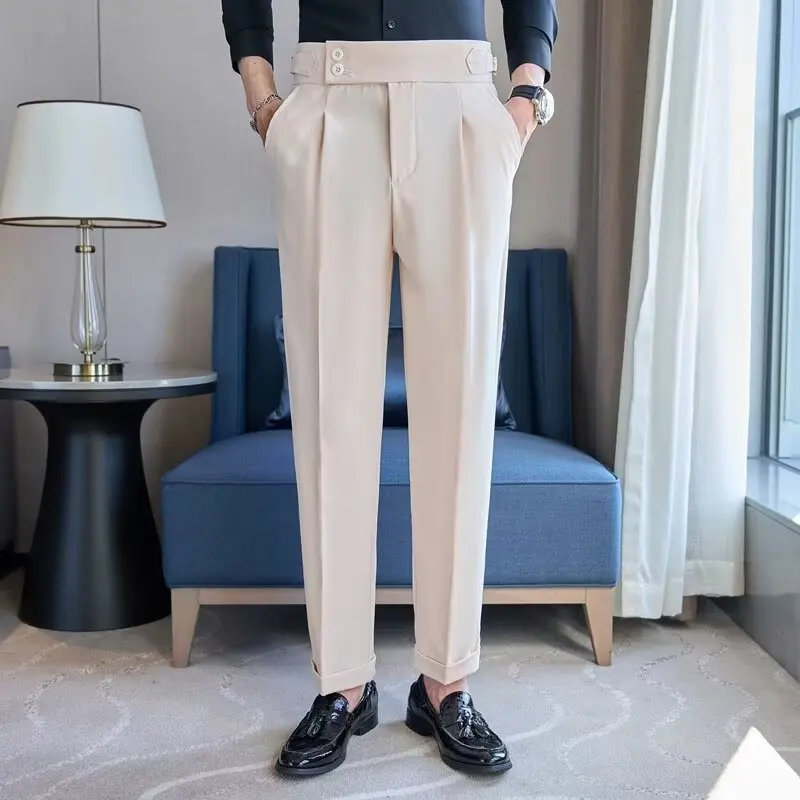 

2024 Spring High Waisted Suit Pants for Men Solid Color Casual Business Dress Pant Versatile Office Social Trousers Men Clothing