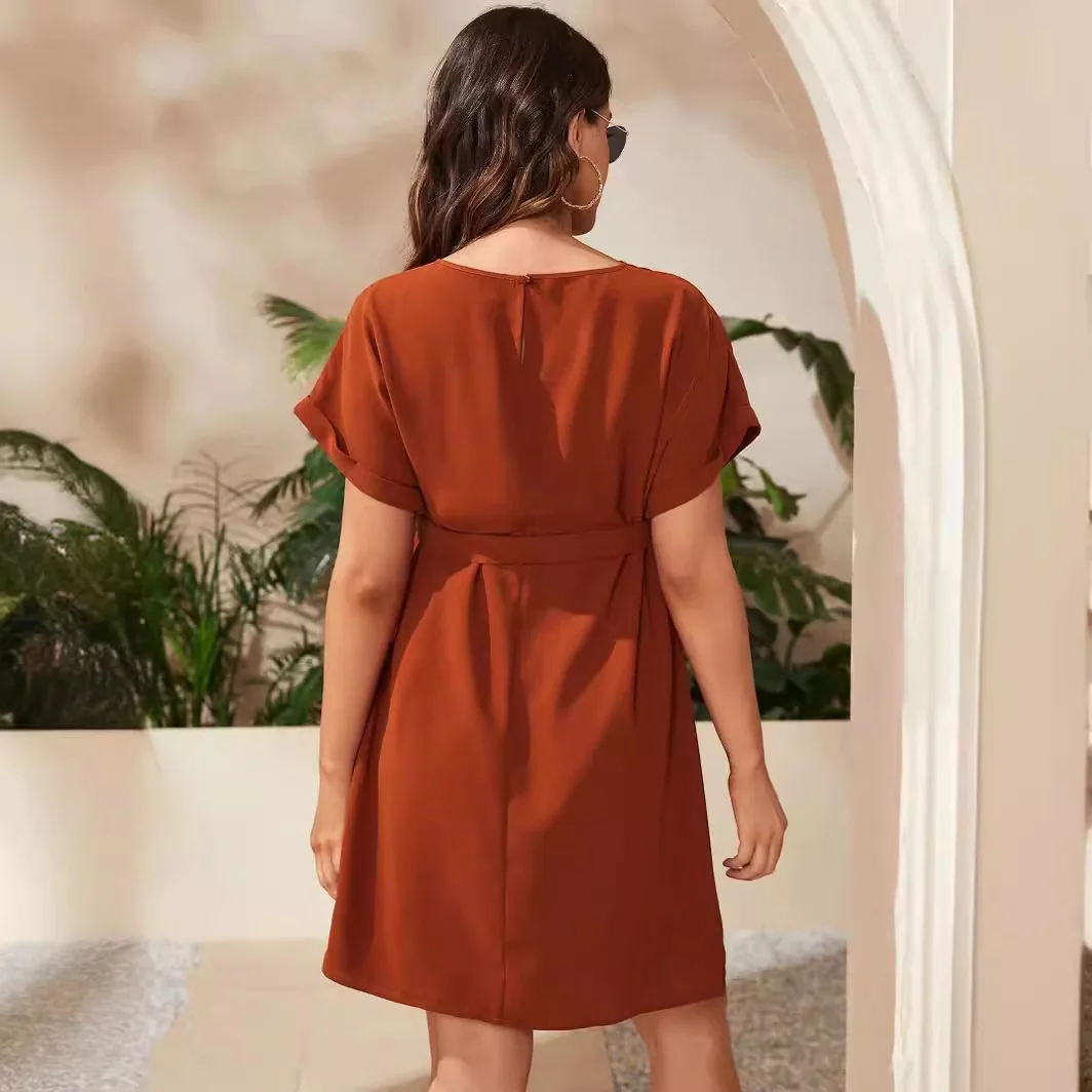Pregnant Woman Bat Sleeve Waist Tied Dress Pregnant Women Solid Color Lace Up Round Neck Dress Women Casual Dress