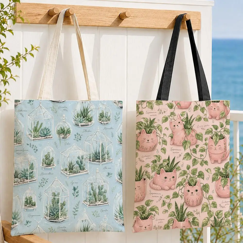 Sacs de rangement sur le thème botanique, sac en toile pour femmes, sac fourre-tout de grande capacité, sac à bandoulière pour le shopping et l'école